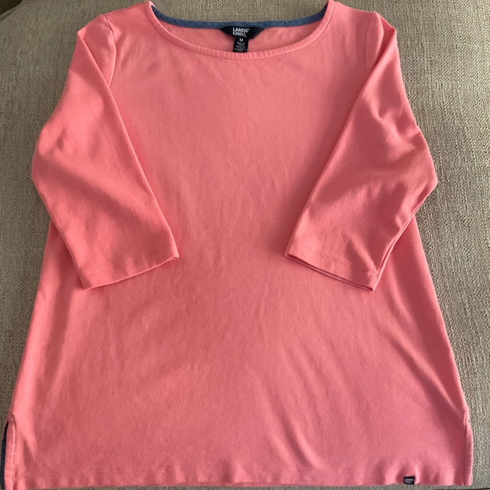 Lands' End Women's Coral three-quarter sleeve top. - Picture 4 of 6